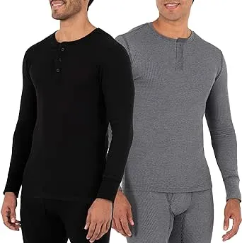 Fruit of The Loom Men's Recycled Waffle Thermal Underwear Henley Top (1 and 2 Packs)