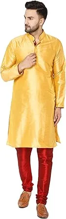 Skavij Men's Kurta Pajama Set Art Silk Indian Traditional Dress