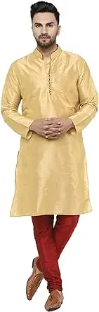 Skavij Men's Kurta Pajama Set Art Silk Indian Traditional Dress