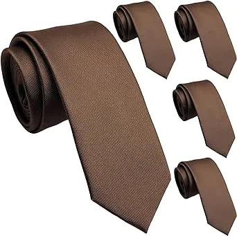 ZENXUS Skinny Ties for Men, Solid Color 2.5 inch Slim Neckties 1 or 5 Pack Plain Tie