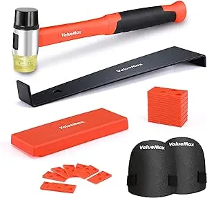 ValueMax Laminate Wood Flooring Installation Kit with Solid Tapping Block, Pull Bar, Reinforced Double-Faced Mallet, Foam Knee Pads, 30-Piece Spacers, Christmas Gifts for Men Women