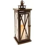 LumaBase Metal Lantern with LED Candle, Black Crisscross