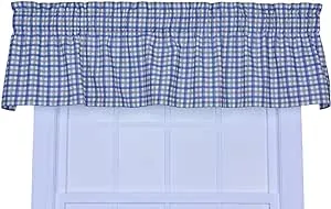 Ellis Curtain Bristol Collection Two-Tone Plaid Tailored Valance Window Curtain, Blue