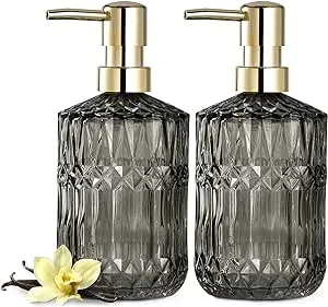 EMPO Clear Glass Soap Dispenser with ABS Plastic Pump, Crystal Lotion Dispensers for Kitchen Sink, Bathroom (2Pack Gray)