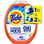 Tide Power Pods + Ultra OXI White & Bright He Laundry Detergent 45 ct