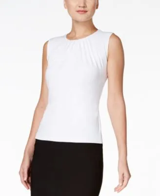 Pleat Neck Sleeveless Top, Regular and Petite Sizes
      
          Pleat Neck Sleeveless Top, Regular and Petite Sizes