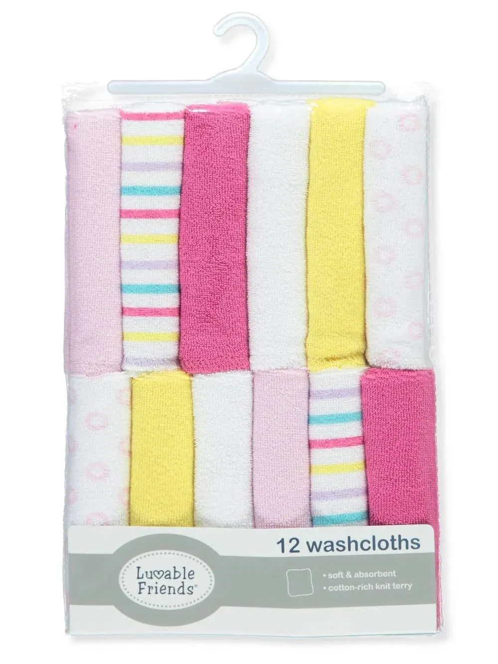 Luvable Friends Unisex Baby Cotton Rich Washcloths Pink Stripe One Size