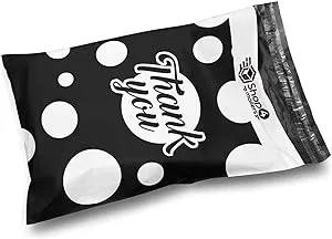 Shop4Mailers 10 x 13 Black and White Polka Dot Thank You Poly Bag Mailer Envelopes 2 Mil (100 Pack, Black)