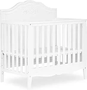 Rose 4-in-1 Convertible Mini Crib in White, JPMA Certified Baby Crib, Non-Toxic Finish, New Zealand Pinewood, with 3 Mattress Height Settings