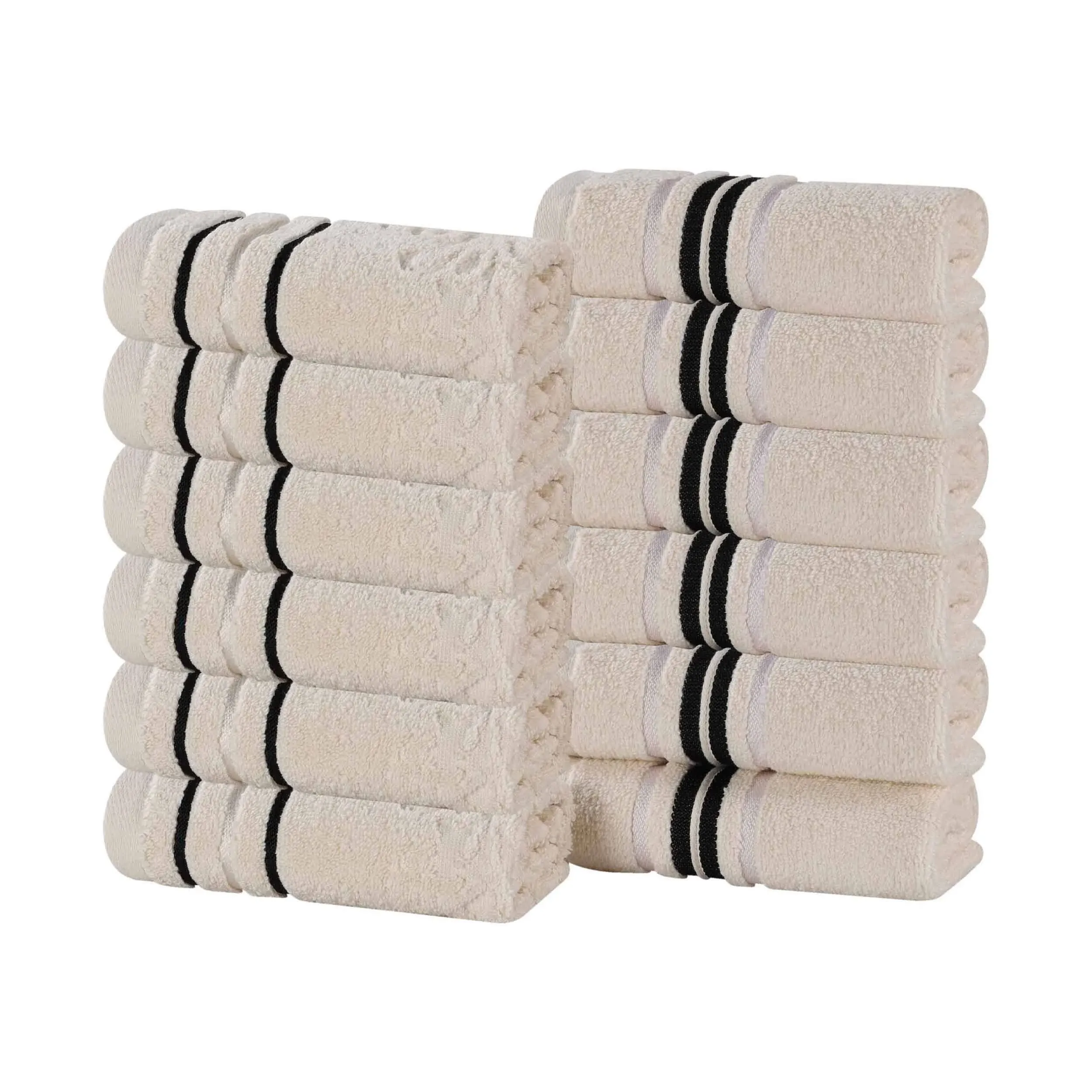 Superior Sadie Zero Twist Cotton Face Towel Washcloth Set of 12, Ivory