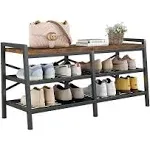 Homeiju Shoe Bench,3-Tier Shoe Rack with Adjustable feet,Thickened Top Board Storage & Steel Frame,42'' Freestanding Shoe Rack Organizer Storage