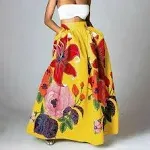 Mortilo Bohemian Floral Print Skirt Women's High Waist Party Beach Pocket Long Maxi Skirt