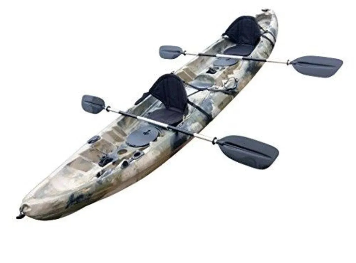 BKC TK219 12.5 Foot Tandem Fishing Kayak w/ Soft Padded Seats, 2 Paddles, 6 Rod Holders, 2-3 Person Angler Kayak