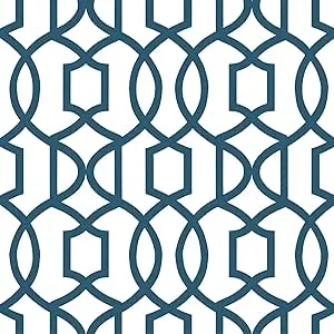 NuWallpaper NU1648 Navy Grand Trellis Peel & Stick Wallpaper, Blue