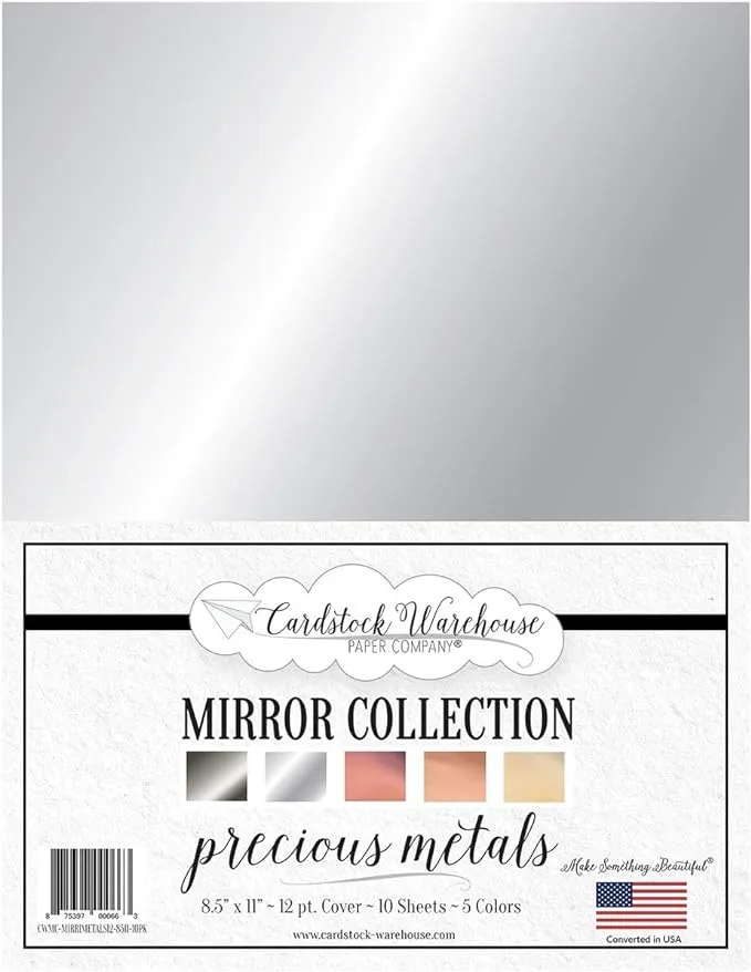 Cardstock Warehouse Mirror Collection Precious Metal 12pt Cover 10 Sheet 5 Color