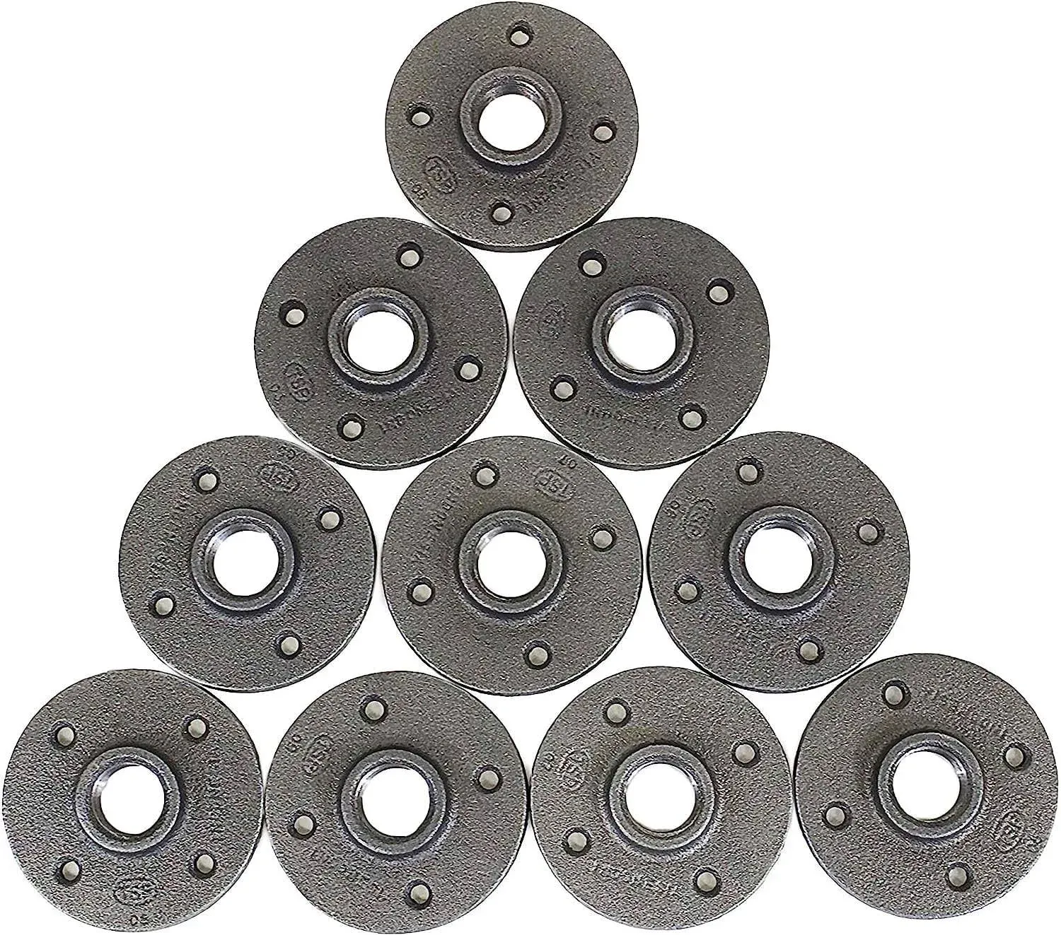 Industrial Pipe Floor Flange Fittings 3/4" Inch Black Iron Flanges 3/4-Inch DIY Furniture Decor 10 Pack Malleable Threaded Plumber Fitting Vintage Steam Punk Lamp Floating Shelves Wall Mounted Pipes