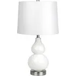 Katrina 21.25" Tall Petite Table Lamp with Fabric Shade in Navy Blue Glass/Satin Nickel/White