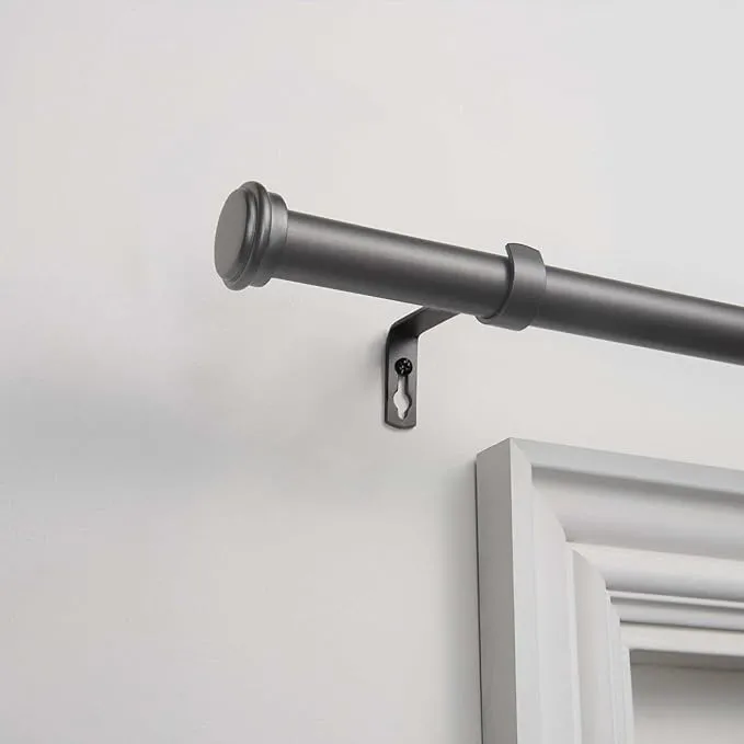 Exclusive Home Curtains Topper 1" Curtain Rod and Coordinating Finial Set, Gunmetal, Adjustable 36"-72"