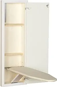 Household Essentials In-Wall Recessed Ironing Cabinet With Storage Shelves, White