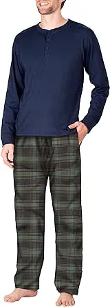 SLEEPHERO Men's Flannel Pajama Set Navy with Green and Navy Plaid, Blue, Small, Cotton