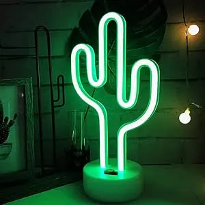 Bailey Green Cactus Neon Light Signs LED Cactus Neon Lights Night Lights with Pedestal Room Decor Battery/USB Operation Cactus Lamps Neon Signs