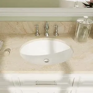 Bathroom Sink, DeerValley DV-1U303 Symmetry 18" X 15" Undermount Bathroom Sink Oval Bathroom Vanity Sink White Ceramic Vessel Sinks with Overflow Hole