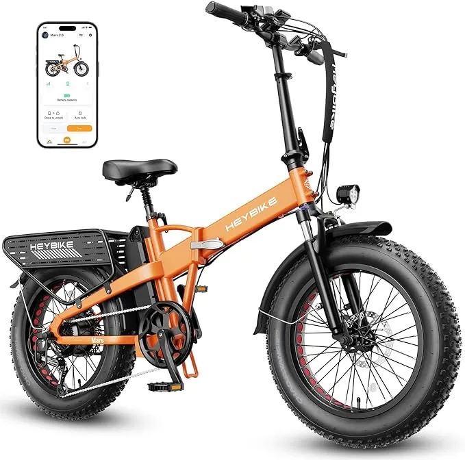 Heybike Mars 2.0 Electric Bike for Adults with 1400W Peak Motor, 28MPH Top Speed,and 600Wh Removable Battery,UL Certificated Folding Electric Bicycle with 20"×4" Fat Tire and Full Suspension