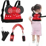 Toddlers Leash for Walking, Child Kid Backpack Anti Lost Wrist Link Safety Wrist 4 in 1 (Red Minnie)