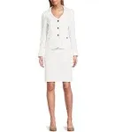 Nipon Boutique Women's Curved Collar Button-Front Jacket & Pencil Skirt Suit - Vanilla Ice - Size 10