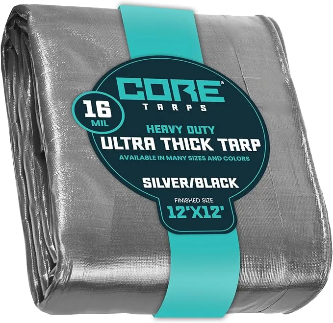 Core Tarps Extreme Heavy Duty 20 Mil Tarp Cover, Waterproof, UV Resistant, Rip and Tear Proof, Poly Tarpaulin with Reinforced Edges for Roof, Camping, Patio, Pool, Boat (Brown/Black 12′ X 12′)