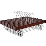 Amber Home 24 Pack Retro Wooden Pants Hangers with Clips, Walnut Wood Skirt for