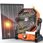 10400mAh Solar Fan, Camping Fan with Solar Panel, 7W 9-Inch Rechargeable Orange