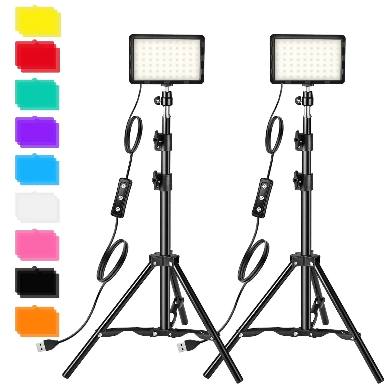 Photography Video Lighting Kit, LED Studio Streaming Lights W/70 Beads &amp; Black