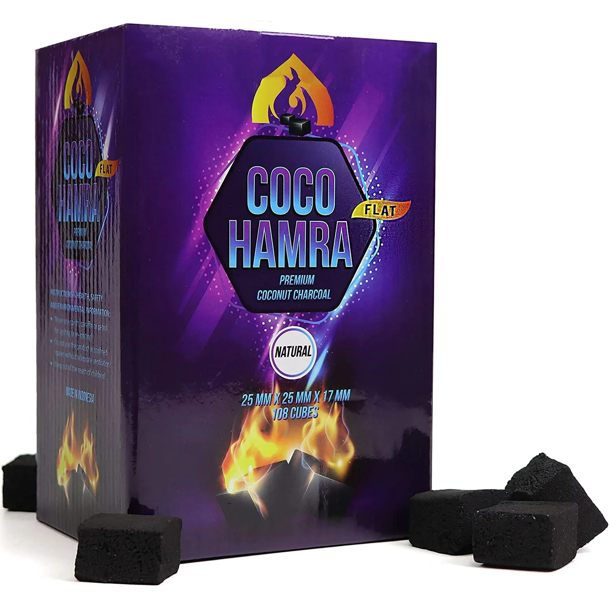 Coco Hamra* Natural Coconut Shell Charcoal Flat- 108pcs Coals (2.7lbs) - Made from Natural Coconut Incense Briquettes | Made in Indonesia | 25mm Charcoal Incense Flat | 1.12 KG