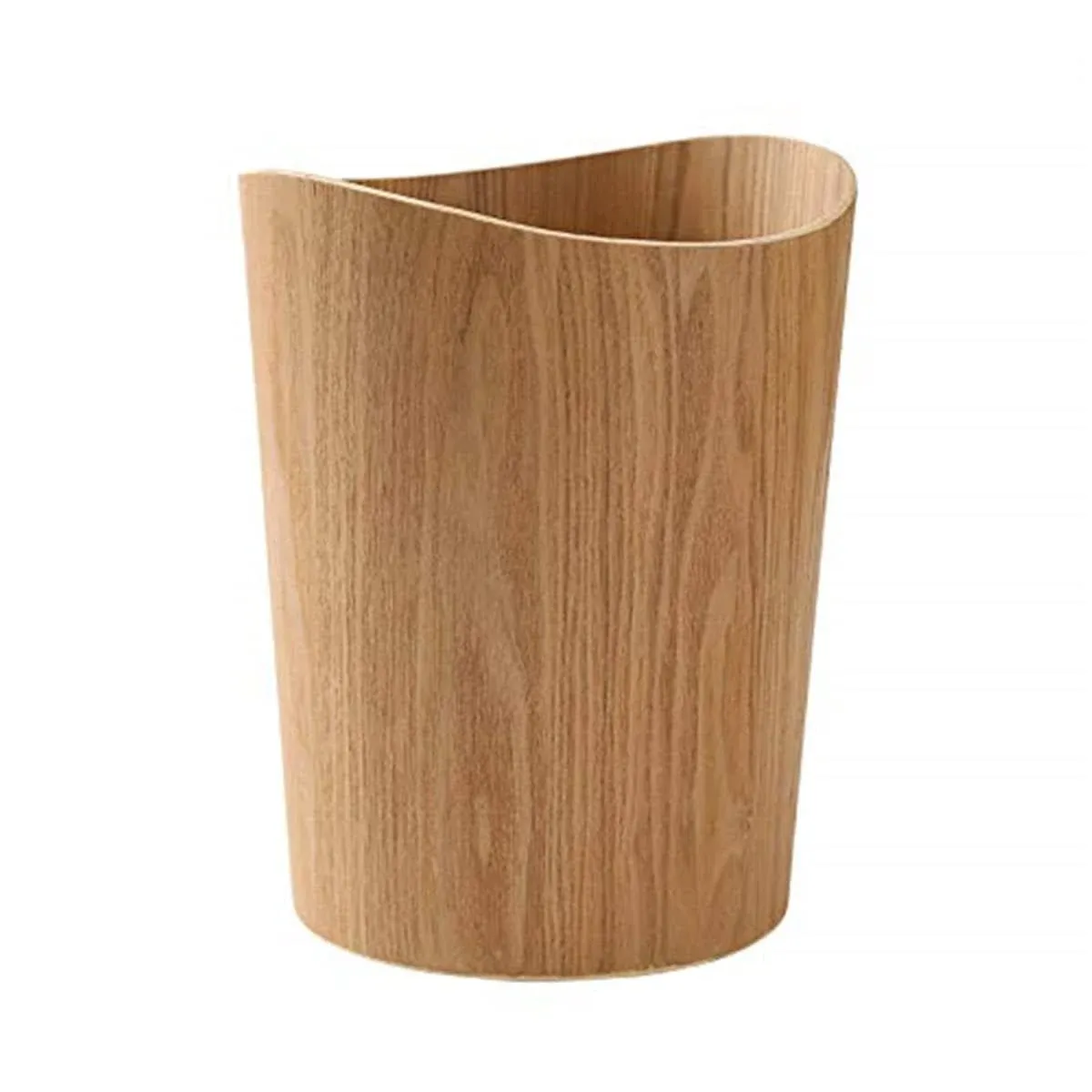 Wood Trash Can, Round Stackable Wastebasket, Natural Wood Garbage Recycling Bin for Bathrooms, Powder Rooms, Kitchens, Home Offices (B-Light Wood)