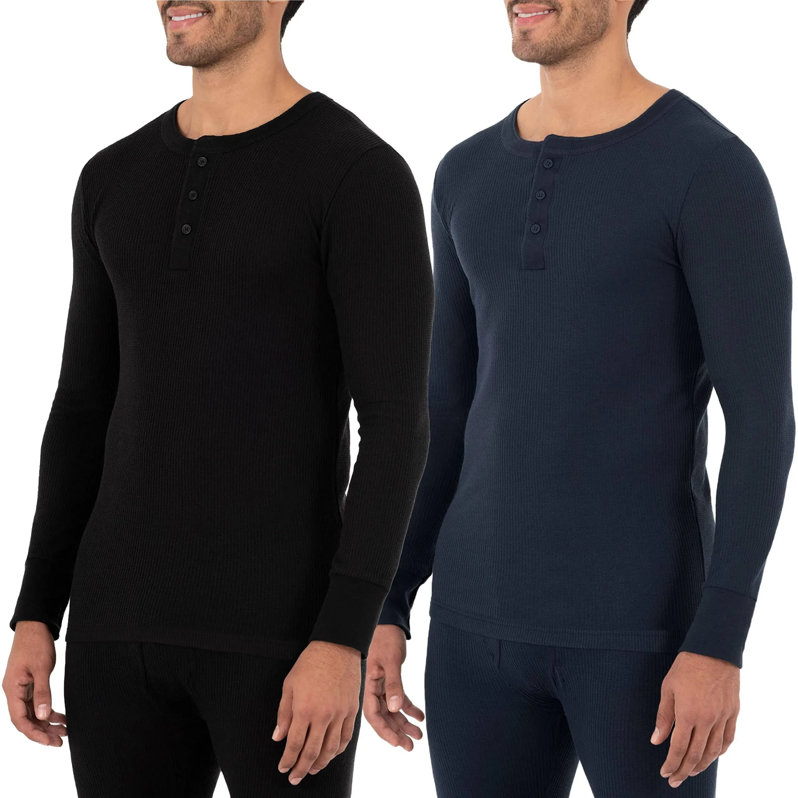 Fruit of The Loom Mens Recycled Waffle Thermal Underwear Henley Top