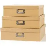 Soul & Lane Decorative Storage Boxes with Lids, Set of 3 Nesting Kraft Paper Stationery & Keepsake Boxes, Scrapbook & Memory Organizers, Cardboard Photo Storage, Large Box 14.7" x 13" x 3.7"