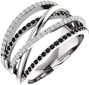 925 Sterling Silver Shiny Black Gem Ring Cubic Zirconia Rings CZ Diamond Multi Row Ring Eternity Engagement Wedding Band Ring for Women