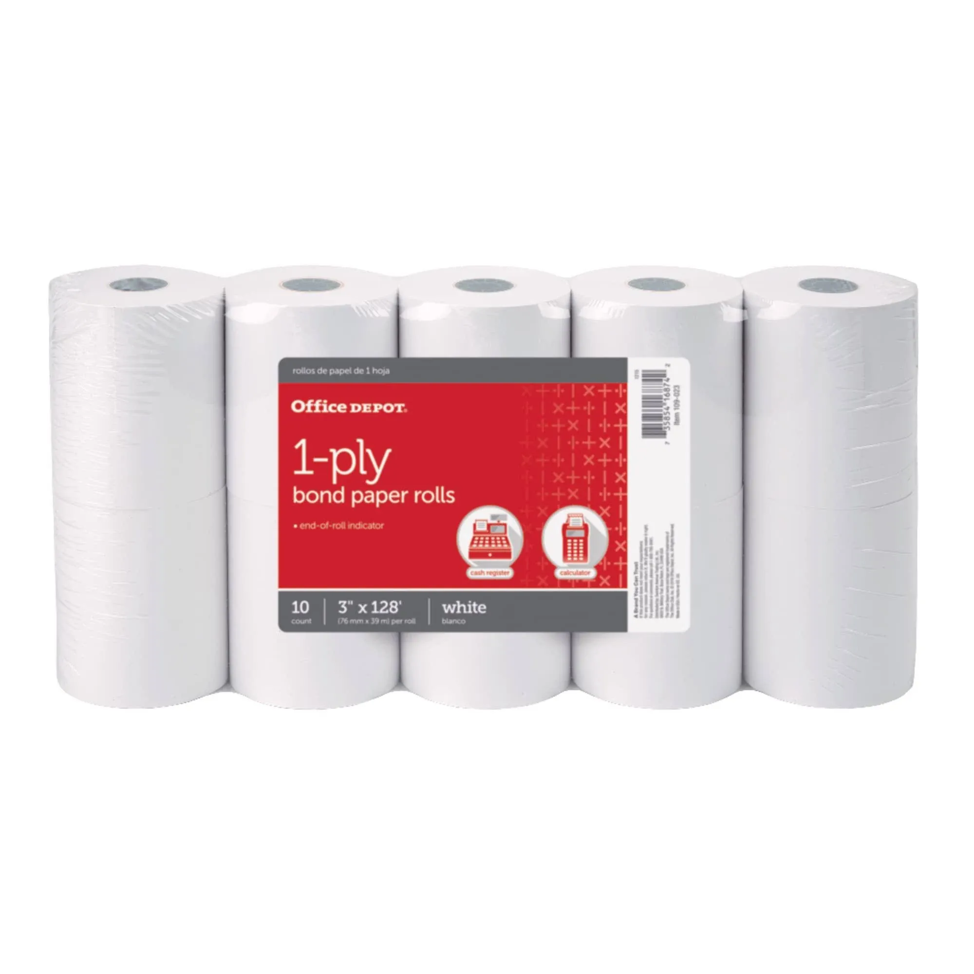 Office Depot 1-Ply Bond Paper Rolls, 3&#034; x 128&#039;, White, 3 Packs Of 10 - NEW