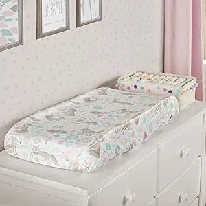 Lush Decor Baby Pixie Fox Geo Soft & Plush Changing Pad Cover, 2 Pack, Multi, 16" W x 32" L + 5" Pocket - Changing Table Pad Cover - Floral Fox Pattern - Woodland Nursery Decor - Baby Shower Presents