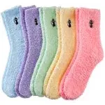 MQELONG Womens Super Soft Fuzzy Cozy Home Sleeping Socks Microfiber Winter Warm Slipper Socks (5 Pairs CAT)