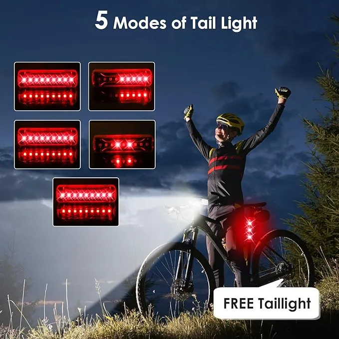 Bike Lights,Bike Light for Night Riding,10000Lumen LED Bike Headlight,Rechargeable Bike Headlight,Bright Bike Lights Front and Back with High Beam&Low Beam Light,Free Taillights