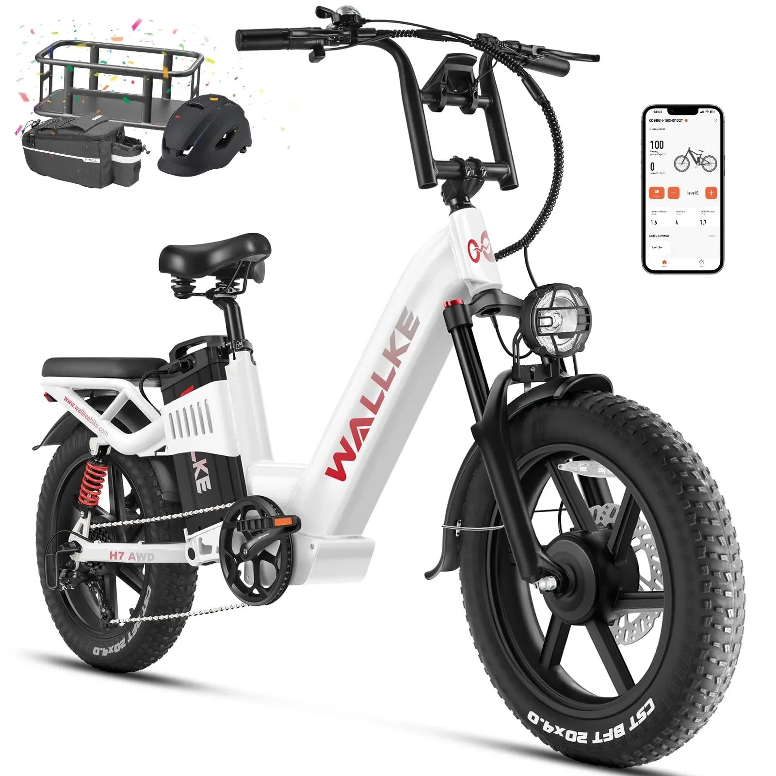 W Wallke Electric Bike for Adults 48V 40Ah 1600W/2800W Peak Dual Motor Fast Long Range Ebike 20 inch