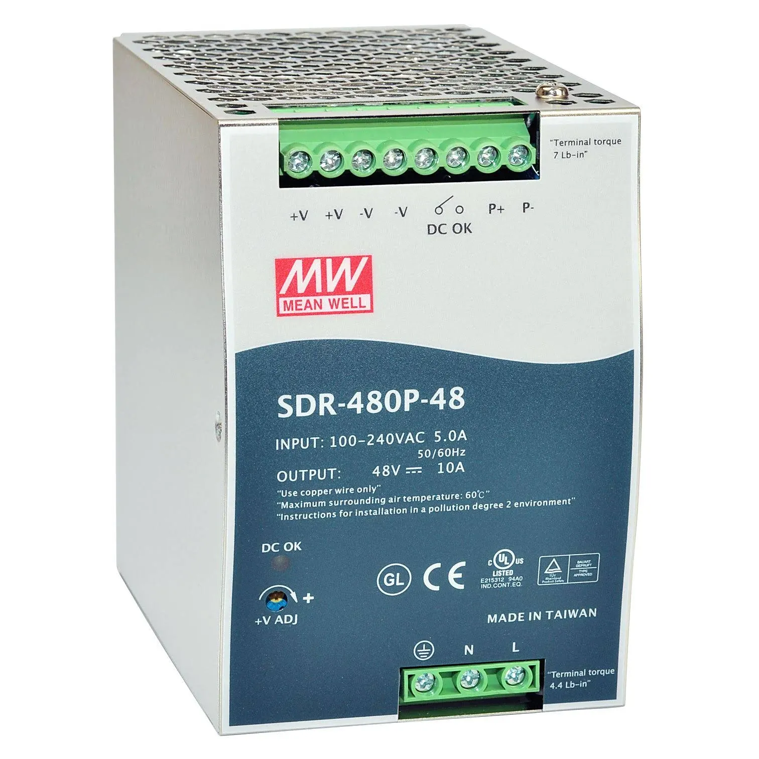 Mean Well SDR-480 Series SDR-480-48 - Power Supply - AC 115/230 V - 480 Watt