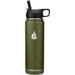 HYDRO CELL Stainless Steel Insulated Water Bottle with Straw - For Cold & Hot Drinks - Metal Vacuum Flask with Screw Cap and Modern Leakproof Sport Thermos for Kids & Adults (Army 24oz)