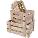 Natural Wood Crates for Storage - Set of 3 Decorative Unfinished Wooden Crate...