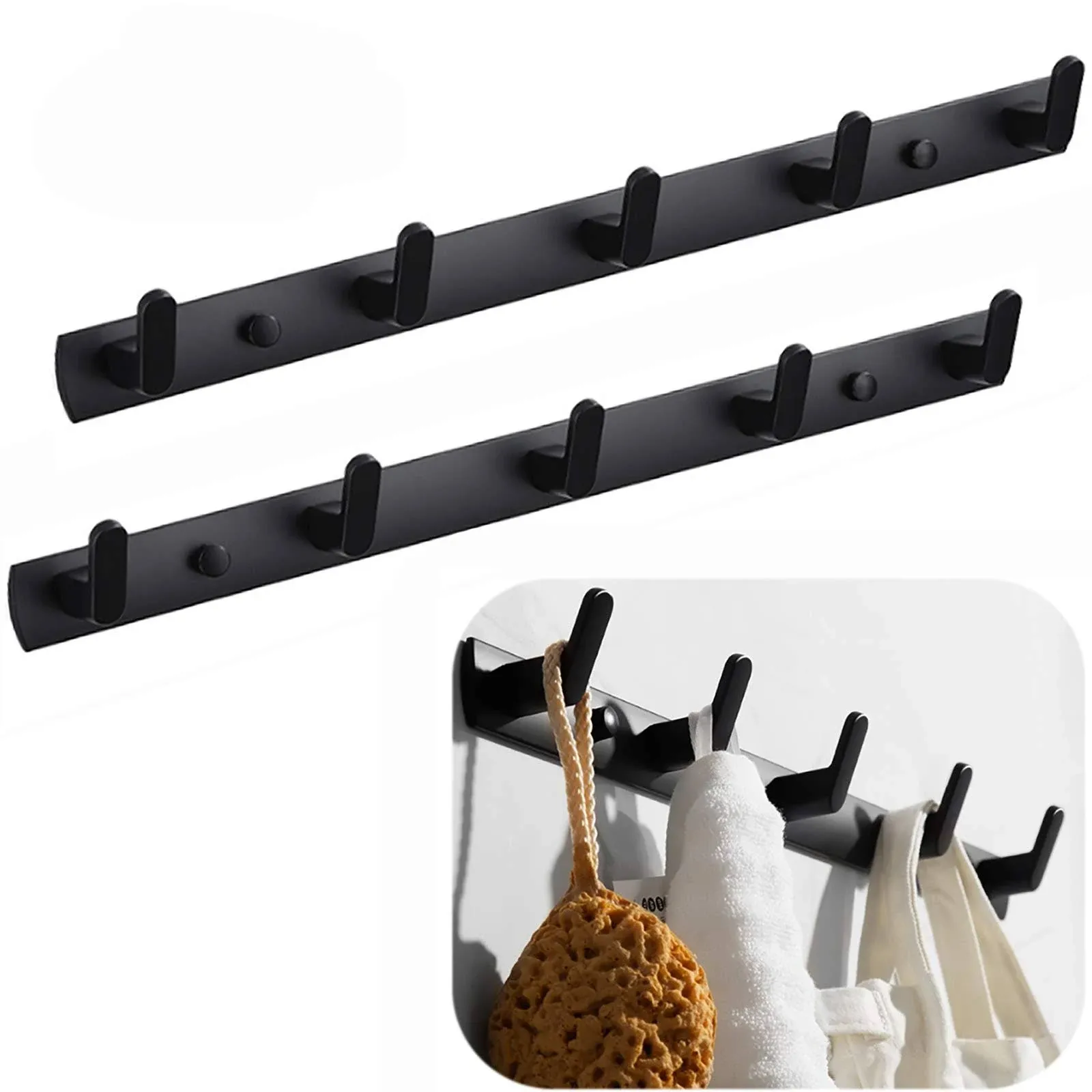 Spotact Wall Mounted Coat Racks with 5 Hooks Hanging Holder Towel Rack 17.7"x1.3 ...