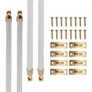 White Swivel Sash Curtain Rods with Brass Ends Set of 4