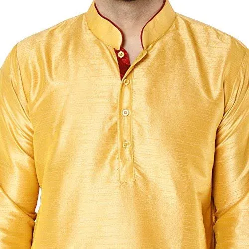 SKAVIJ Mens Indian Kurta Pajama Set Art Silk Evening Attire Casual Trendy Regular Fit Outfit