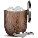 Snowfox Stainless Steel Ice Bucket with Lid and Scoop – Dark Walnut